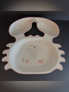 Beautiful New Heavy Pink/White Crab Shaped Crab Dip Platter